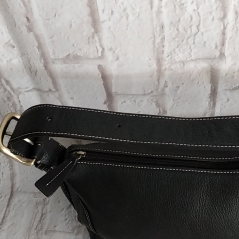 MILA PAOLI Black Leather with  White Accent Stitching Shoulder Handbag - Picture 3 of 12